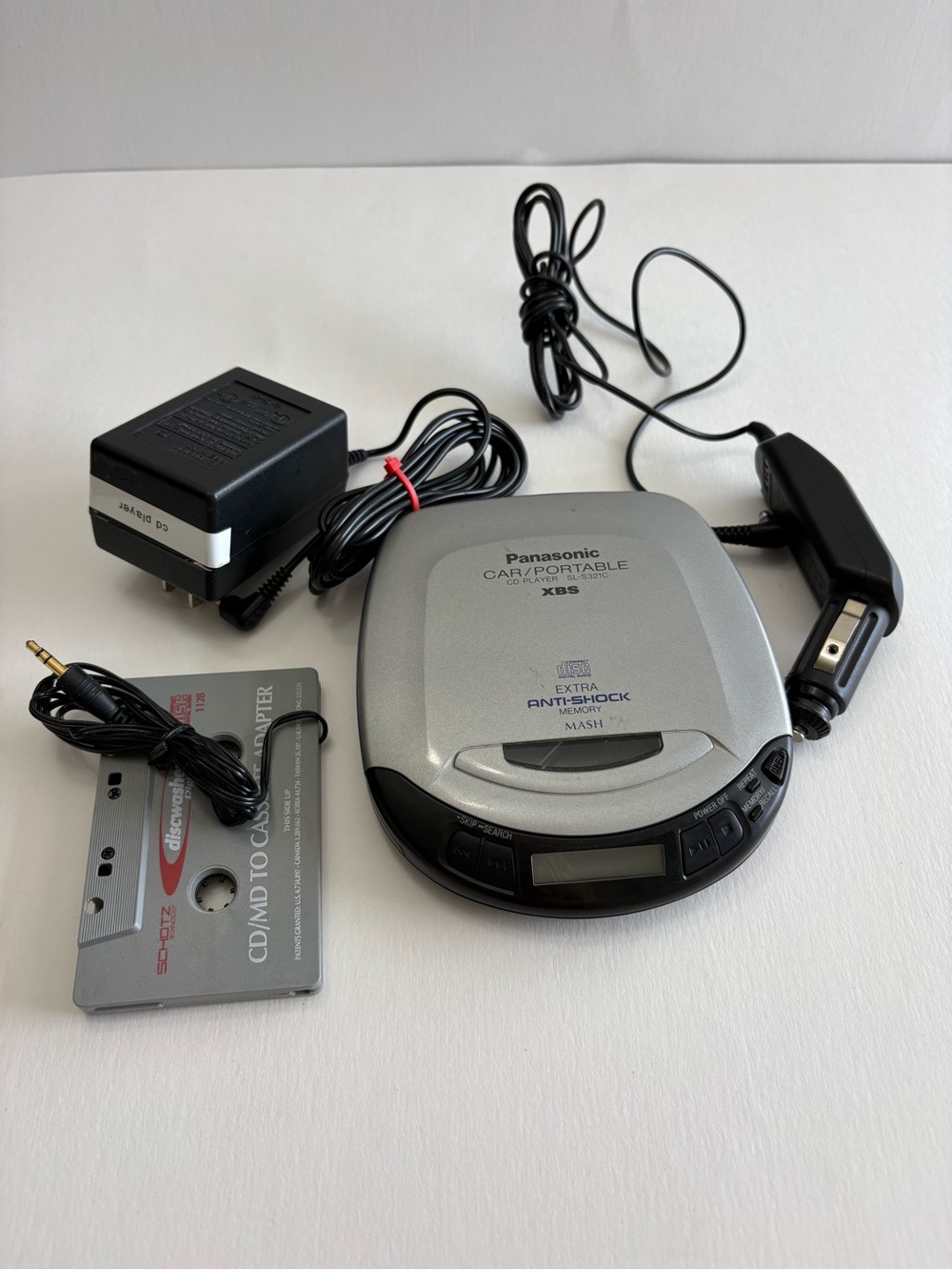 Panasonic SL-S321C Car Portable CD Player + Wall Plug Car Plug Adapter Tested